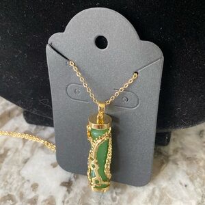 18k Gold Plated Stone Dragon Pendant Necklace